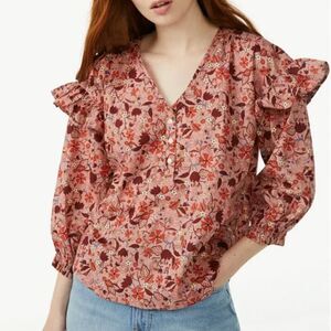 Ruffle Sleeve Floral Boxy Fit Blouse
